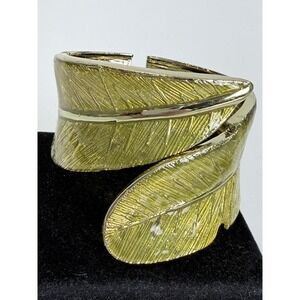 Kirks Folly Double Leaf Bypass Cuff Bracelet Botanical Enamel Gold Tone Resort